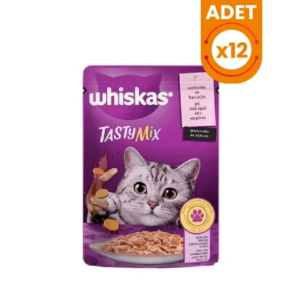 Whiskas Pouch Tasty Mix Sos İçerisinde Somonlu ve Havuçlu Yetişkin Konserve Kedi Maması